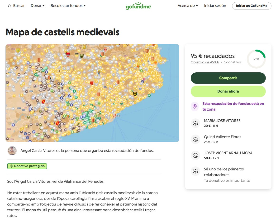 He començat un Gofundme amb la intenció de millorar el projecte i crear una app per anar marcant els castells visitats pels usuaris.

Ajuda a crear l'app de castells catalans:
gofundme.com/f/mapa-de-cast…