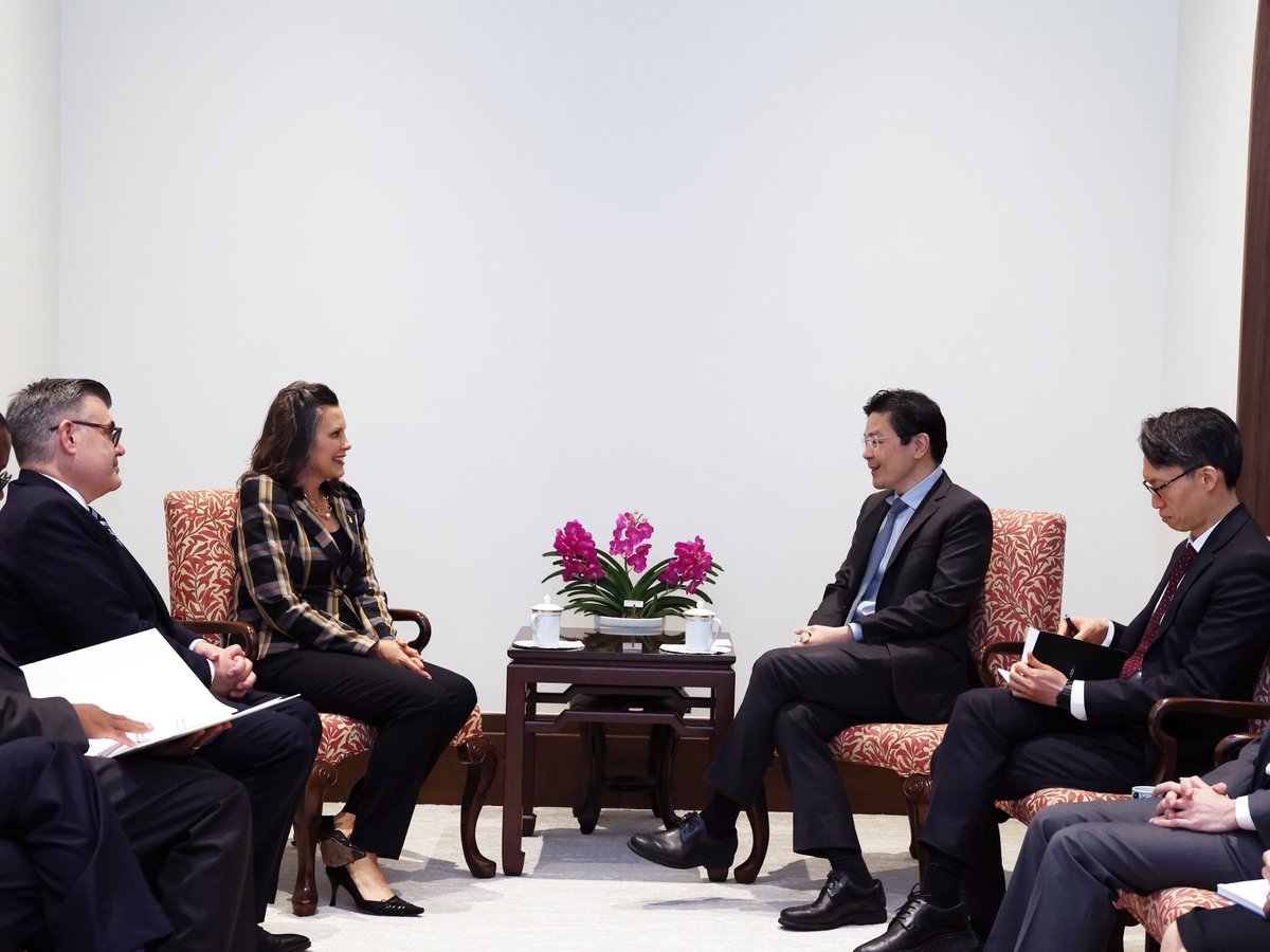 Lawrence Wong (@lawrencewongst) on Twitter photo Glad to welcome Governor <a href="/gretchenwhitmer/">Gretchen Whitmer</a> to Singapore! As a proud University of Michigan alumnus, I’m especially happy that Governor Whitmer and her team are here to explore opportunities in technology, advanced manufacturing, and supply chain resilience. Glad to welcome Governor <a href="/gretchenwhitmer/">Gretchen Whitmer</a> to Singapore! As a proud University of Michigan alumnus, I’m especially happy that Governor Whitmer and her team are here to explore opportunities in technology, advanced manufacturing, and supply chain resilience.