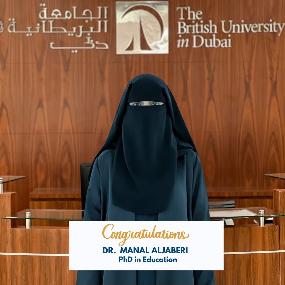 Please join me in congratulating our doctoral student 
Manal Aljaberi for passing her doctoral Viva. She was supervised by Dr. Ahmed Abubakr. She is #179 doctoral graduate for the Faculty of Education 
<a href="/buid_team/">The British University in Dubai</a>