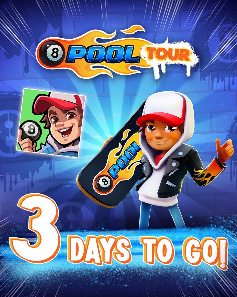 8ballpool's tweet image. LAST CHANCE to earn exclusive 8 Ball Pool prizes in @subwaysurfers  🚇 🎱

🎁 Play Subway Surfers TODAY, collect #PoolBalls, unlock your exclusive #8BallJake &amp;amp; #8BallBoard

Join the fun » mcgam.es/satdc9

#SubwaySurfers x #8BallPool