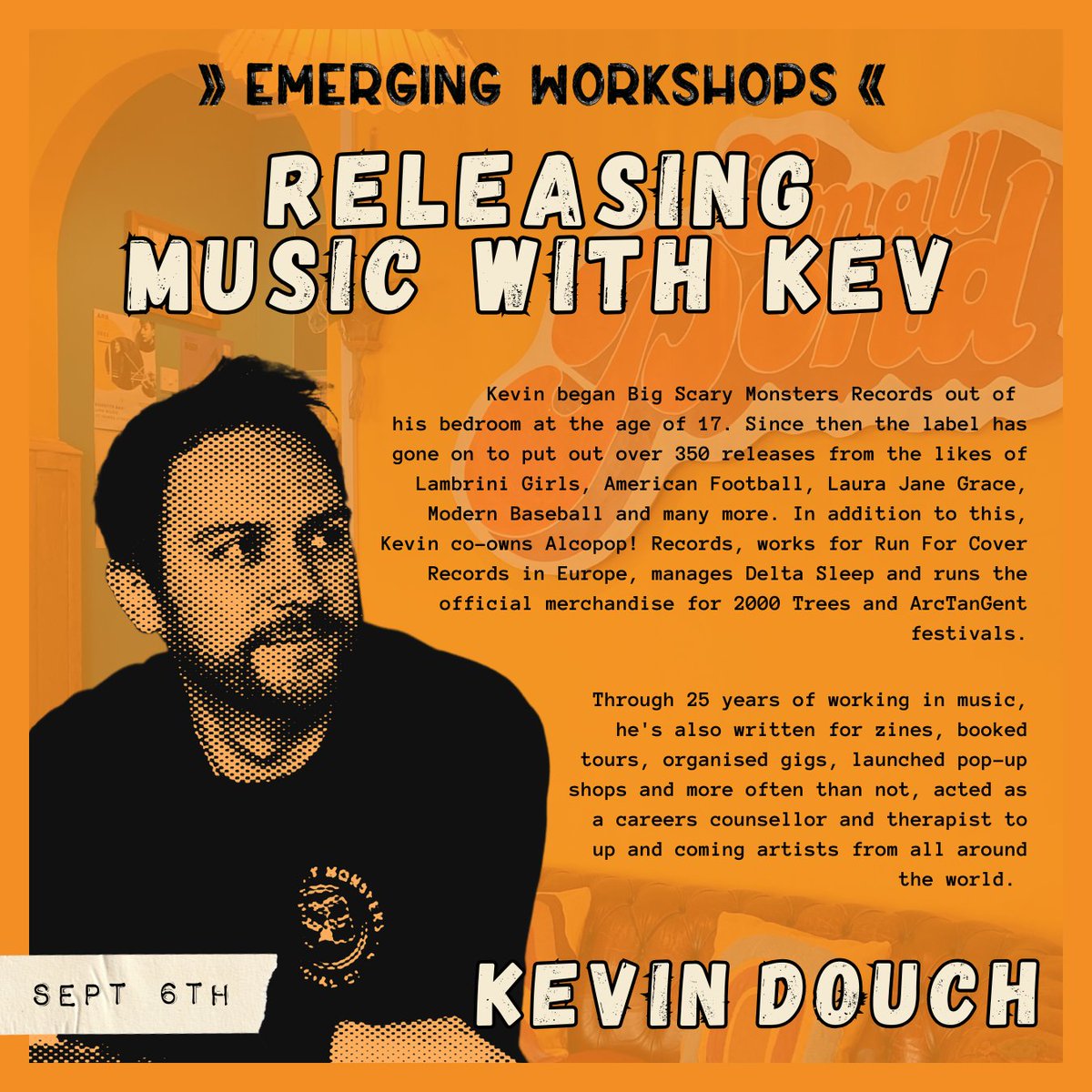 SmallPondRec's tweet image. THIS SATURDAY! Our third Emerging Workshop is with Kevin Douch of @bsmrocks - a free workshop covering all things on releasing music. Come down to Small Pond on Saturday from 1:30pm!