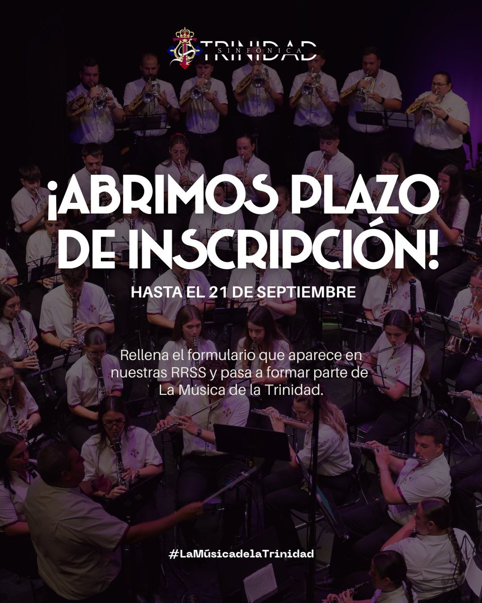 🔔 𝐀𝐁𝐈𝐄𝐑𝐓𝐎 𝐄𝐋 𝐏𝐋𝐀𝐙𝐎 𝐃𝐄 𝐈𝐍𝐒𝐂𝐑𝐈𝐏𝐂𝐈𝐎́𝐍🔔

¿Sabes tocar algún instrumento o quieres aprender a tocarlo?🎶

Si quieres formar parte de nuestra historia rellena el formulario que encontrarás en este post o nuestra biografía.📋 

Vive #LaMúsicadelaTrinidad