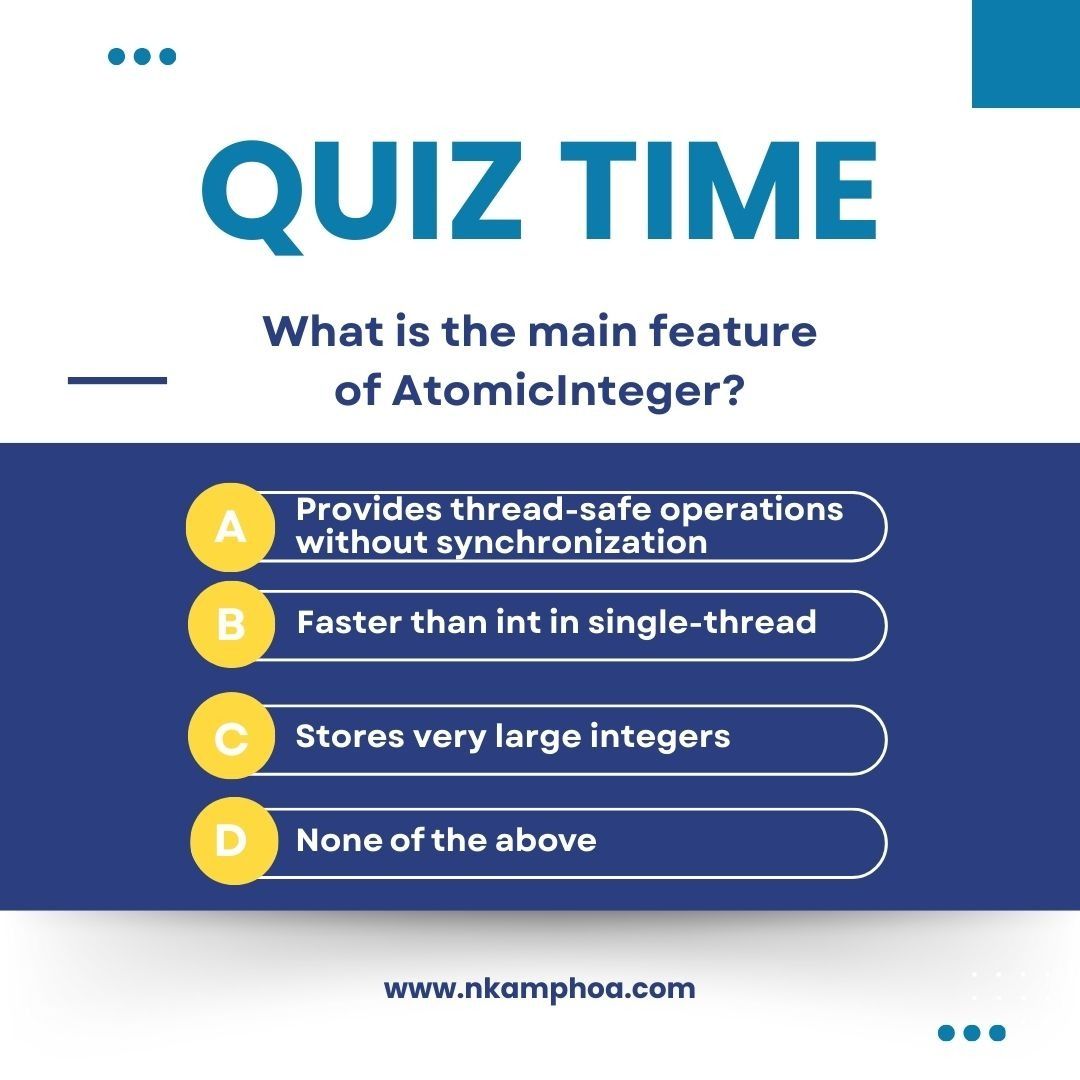 nkamphoa's tweet image. Answer in the comments. Full details in the article👉 #JavaQuiz #InterviewPrep #BackEnd
nkamphoa.com/atomicinteger-…