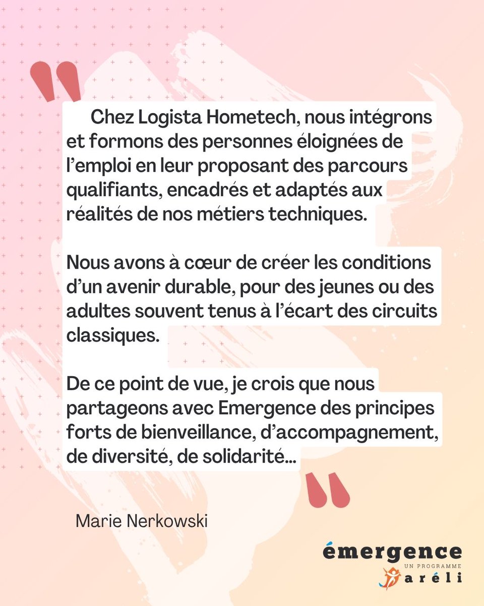 REJOIGNEZ EMERGENCE] 
#ENTREPRISES #ENGAGEES
🙏 Merci Logista Hometech de vous réengager auprès d' <a href="/ARELIEmergence/">Emergence, programme d'ARELI</a> !
👍 Bienvenue à Marie Nerkowski qui parrainera une lauréate ou un lauréat de la nouvelle promo !