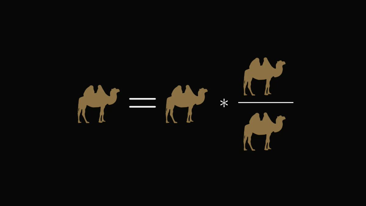 TivadarDanka's tweet image. There is an alternative version of the camel principle, performing a similar feat: multiplying and dividing by the same quantity.

This doesn't change the equality either.