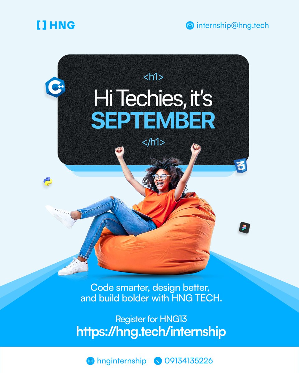 hnginternship's tweet image. It's September!
New month, new goals.
Stop waiting for the right time, the time is now!
Here's the link to register for HNG13: hng.tech/internship
#HNG13 #NewMonth #hngtech #September #HNGInternship #TechInternship #HNGi13