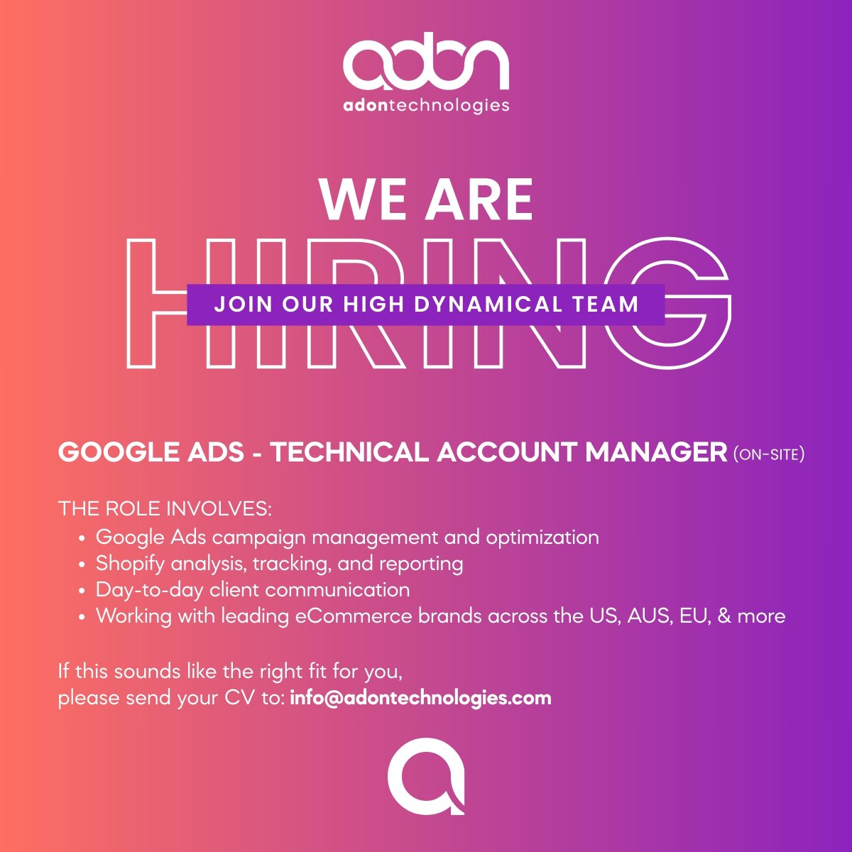 Adon_tech's tweet image. Are you passionate about Google Ads, Shopify, and driving real results?
We’re hiring an on-site Technical Account Manager to work with top-tier eCommerce brands across the globe. Let’s build something big together!