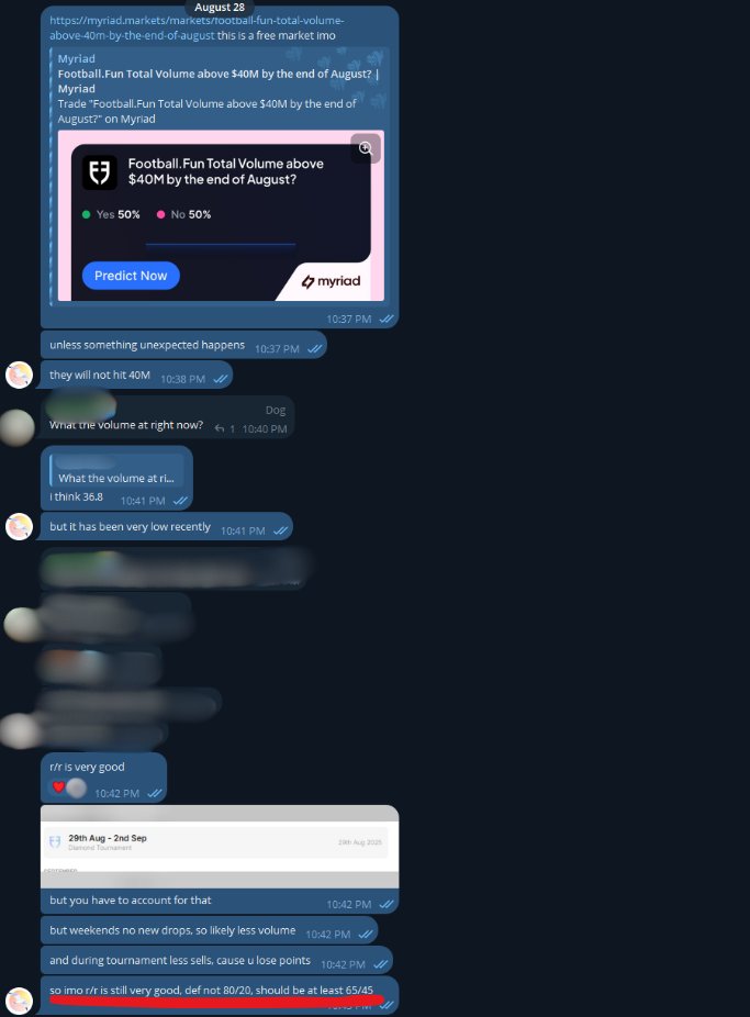 Football.Fun 거래량에 대한 Myriad 예측 시장에 관한 Discord 대화