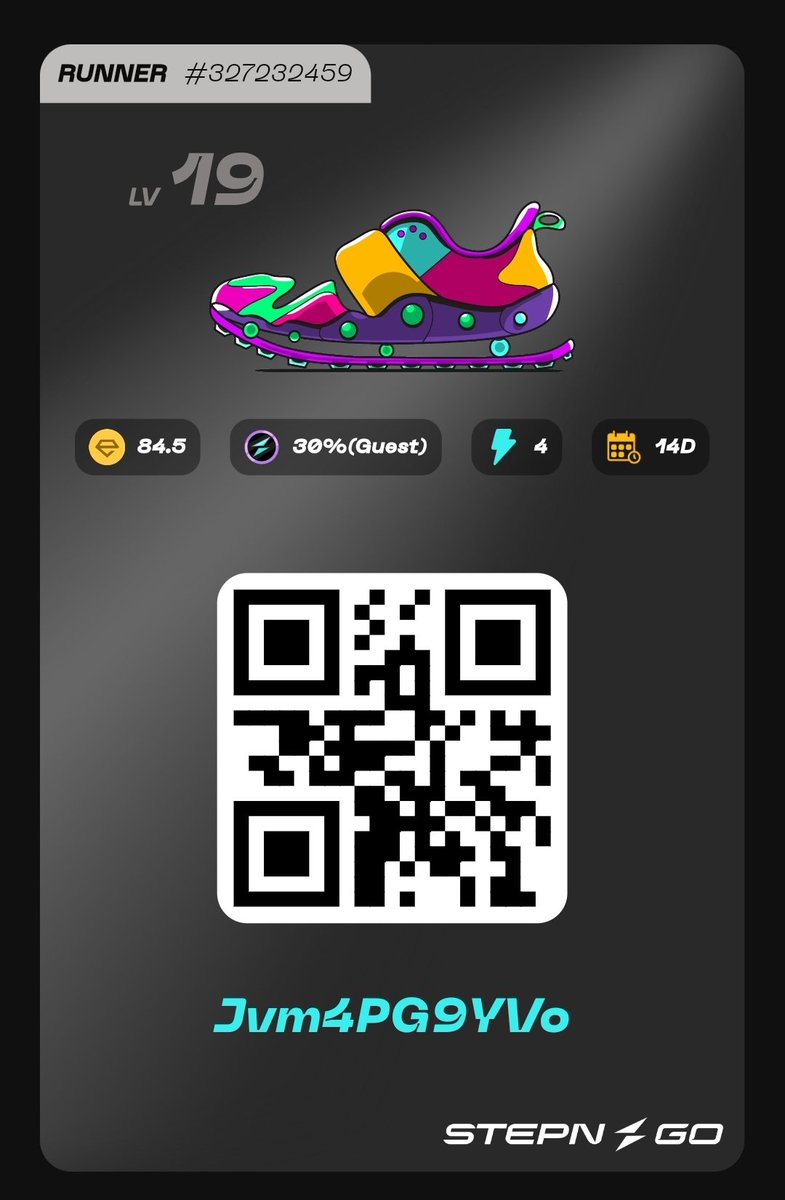 pecstaps's tweet image. #STEPNGO
Lending out my sneaker👟 (runner : ef 84.5)
⏰14 days
🔋4 energy  (20 minutes in day)
💰30% guest
🎁 Jvm4PG9YVo 🎁

#GiftBagcode
Get free energy and trial sneaker, and earn GGT token😃
🎁G111DHaarr4T 🎁

#STEPNCODE
#STEPN
#CODESTEPN
#STEPNRun
#STEPNHAUS
#STEPNGOHAUS