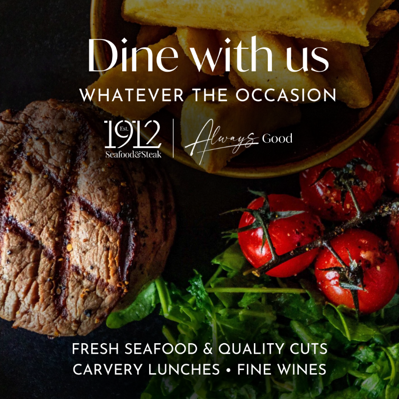 Relaxed dining at 1912 Seafood &amp; Steak, part of The Lansdowne, an Eastbourne seafront feature since 1912. Enjoy fresh seafood, quality cuts, &amp; a refined wine/drinks list. Don’t miss the Sunday Carvery with live music every first Sunday. Book now: 1912eastbourne.co.uk