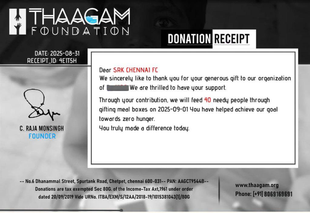 SRKCHENNAIFC's tweet photo. SRK fans from #SRKBALLARICFC celebrated #12YearsOfSRKCFC and made a charity  with Thaagam Foundation, Chennai which will feed 40 Kids. 

#ShahRukhKhan @iamsrk @TeamSRKCFC https://t.co/vnzdo78fCv
