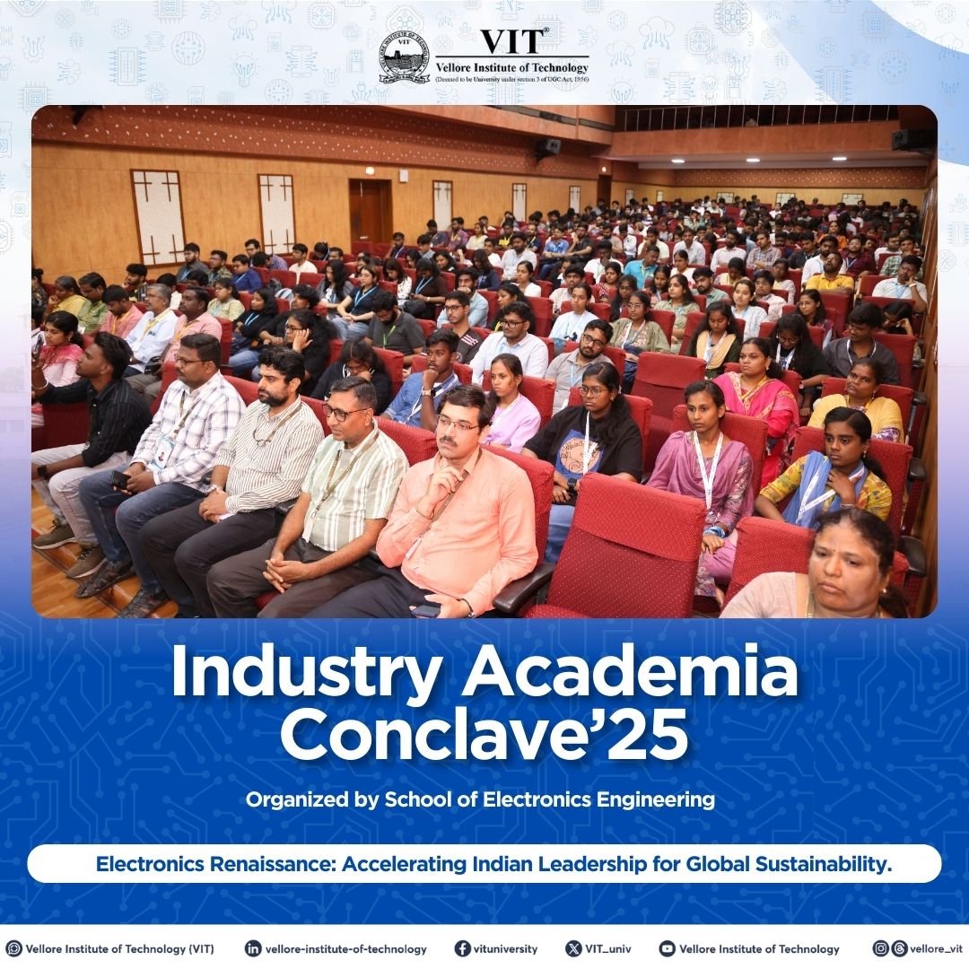 VIT_univ's tweet image. The inaugural session of the IAC 2025, hosted by the School of Electronics Engineering at VIT, set the tone for three days of collaboration and innovation.
 #VelloreInstituteOfTechnology #MoU #IndustryCollaboration