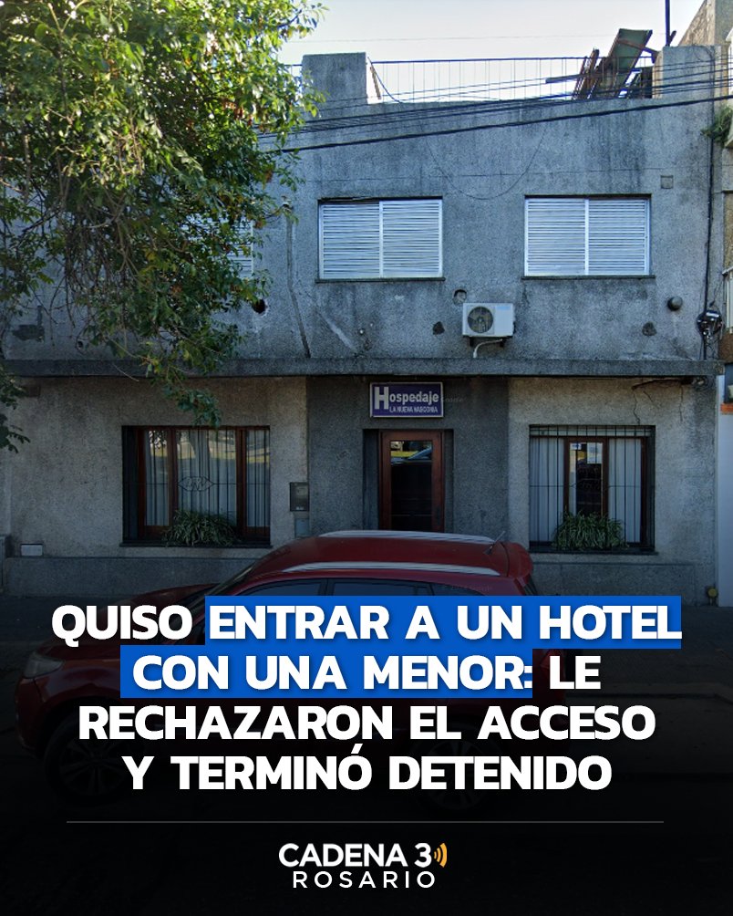 Cadena3_Rosario's tweet photo. #AHORA | Un hombre de 50 años fue detenido en la Terminal de Ómnibus "Mariano Moreno" tras intentar ingresar a un hotel con una menor de 14 años.

La denuncia surgió cuando la niña se acercó a un comercio  pidiendo ayuda, después de que le negaran el ingreso al hotel. https://t.co/Bjn00jhL7v