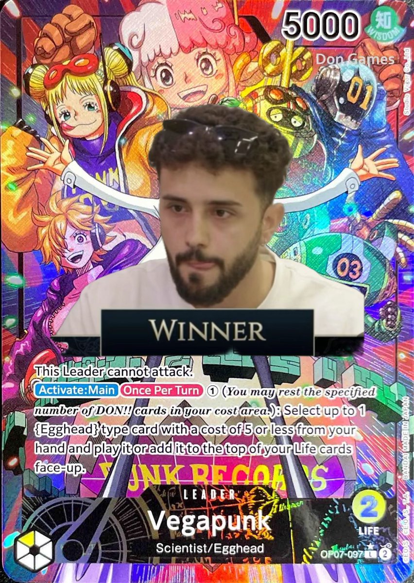 BOLOGNA REGIONAL
LEADER: VEGAPUNK 🧠🍎
2nd PLACE 🥈

Swiss 9-1 (11th)

Kuzan ✅
Bonney✅
Smoker RG❌
Teach ✅
Bonney✅
Teach✅
Rayleigh✅
Teach✅
Zoro G✅
Luffy GP✅

Top 32: Luffy UP✅✅
Top 16: Rayleigh✅✅
Top 8: Kalgara✅✅
Top 4: Teach✅✅
Final: Rayleigh❌✅❌

CRAAAZY!🧠🍎
