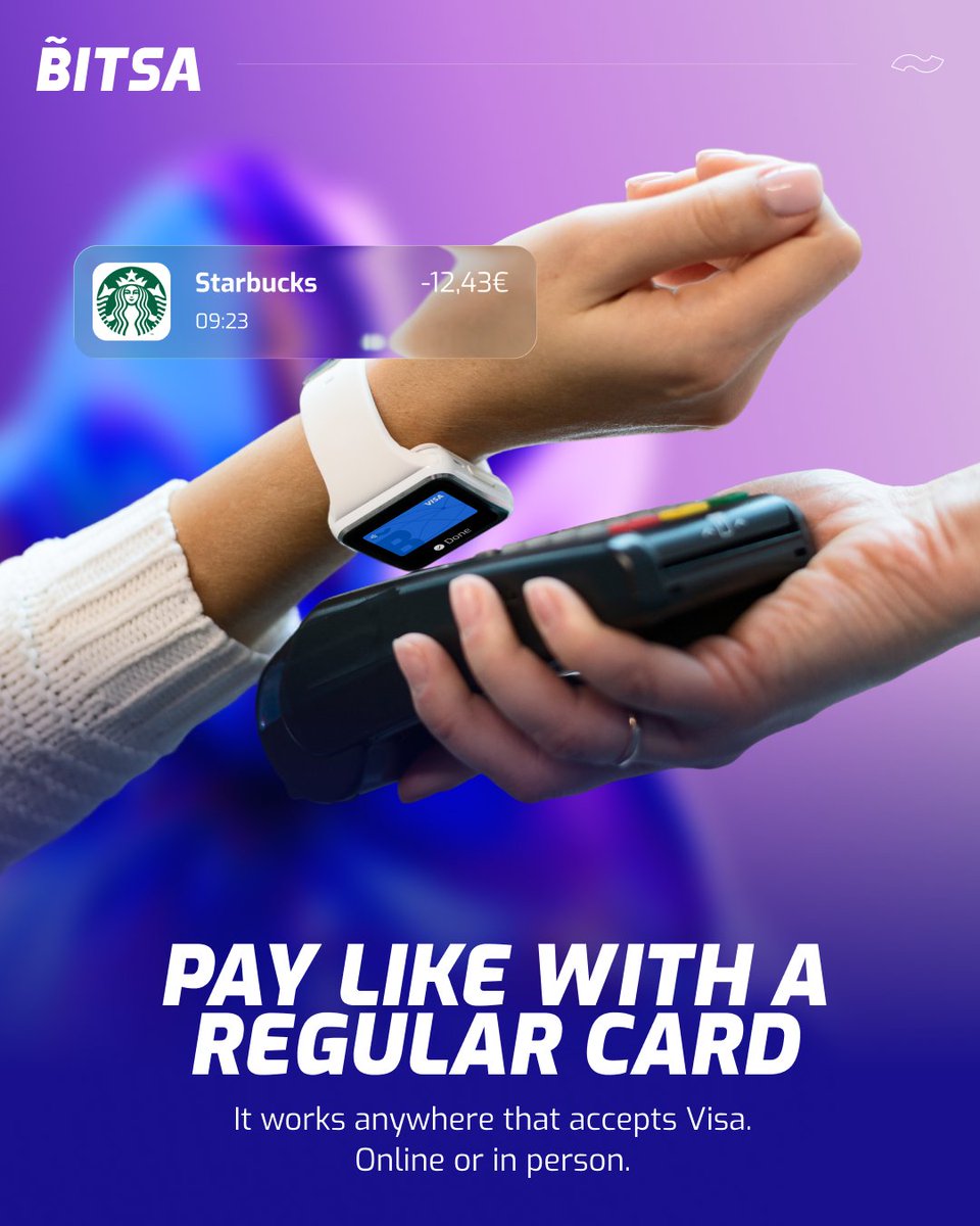 Bitsa_card's tweet image. 💳 Top up with crypto. Pay everywhere Visa is accepted.
⚡ Instant reloads
🎛️ Prepaid control
🍿 Subscriptions made simple
💳 Online & in-store payments
🌍 Everyday use: food, travel, shopping
#Bitsa #TopUpWithCrypto #SpendCrypto #VisaPrepaid #CryptoLife