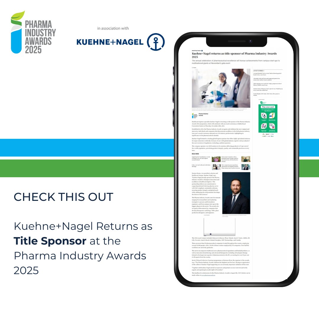 We’re delighted to announce that <a href="/Kuehne_Nagel/">Kuehne+Nagel</a> is returning as the Title Sponsor for the Pharma Industry Awards 2025!

The Pharma Industry Awards 2025 will take place on 20 November 2025 at the Dublin Royal Convention Centre.

Read more here: irishtimes.com/advertising-fe…
