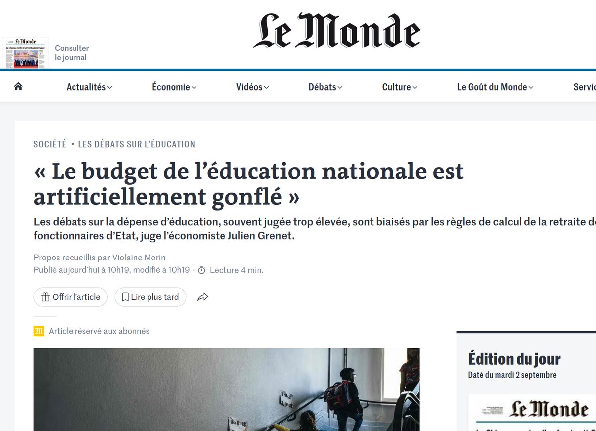 La presse en parle enfin.
C'est un vrai problème démocratique car ce gonflement artificiel des dépenses d'éducation masque la pénurie et l'austérité qui affecte de poste important de la dépense publique.
lemonde.fr/societe/articl…