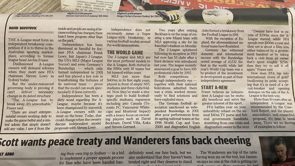 How about this? Talks an independent A-League back in the Daily Telegraph back in December 2015.