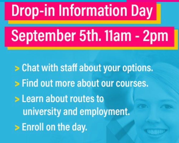 Come to our Drop-in Information Day this Friday. We’re happy to answer all your questions about our courses and pathways. See you there 😎