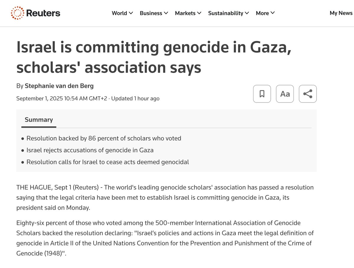 🚨The world's leading genocide scholars' association concludes Israel is committing genocide in Gaza

Resolution passed with 86% of the world's top experts voting for it

Any denials or trivialization of the Gaza genocide should now discredit &amp; disgrace its propagators!