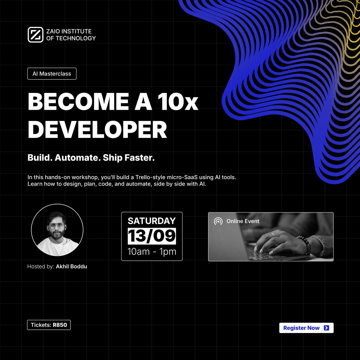 zaiotech's tweet image. Become a 10x Developer with AI.
In this free Masterclass, you’ll build a working Trello-style task board using AI-powered tools.
📅 13 September | 🕙 10am – 1pm | 💸 R850
🎟 Limited spots → quicket.co.za/events/332468-…
Don’t just learn AI. Build with it. #AI #10xDeveloper…