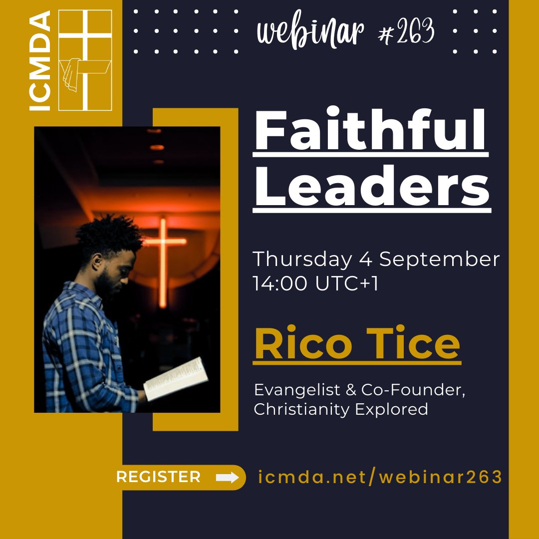 icmdanet's tweet image. How do we identify blind spots and avoid moral failures in leadership?

Join us on Thursday for a webinar with Rico Tice to look at how we battle our own depravity in the fields God has called us to.

Register for free at icmda.net/webinar263