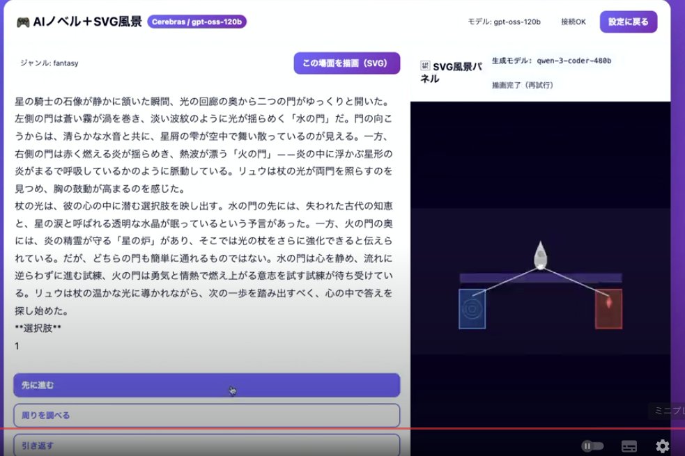 LT 大城さん 爆速AI CerebrasでリアルタイムSVG生成 チップ 90GBくらいのマシンでローカルLLM動かして44秒くらい。日本語2000文字。
Cerebrasでやると1秒かからない。5000字でも1,2秒くらい。でかいチップでとんでもないものができた。28倍早い。専用チップがめっちゃでかい。SVGもいけるのでは。GPT5,