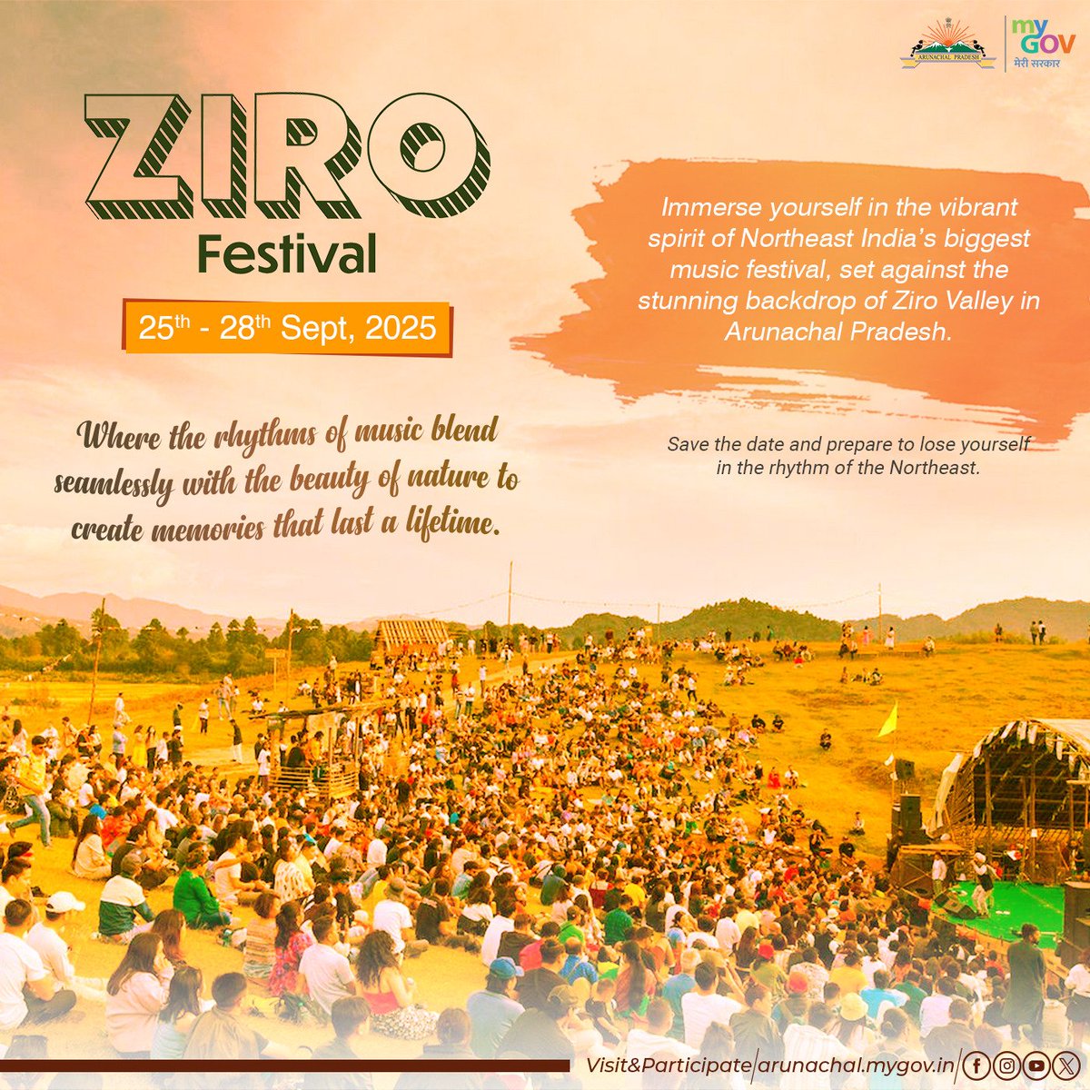 MyGovArunachal's tweet photo. Get ready to groove under the open skies!
The much-awaited Ziro Festival of Music 2025 kicks off on 25 September. For three unforgettable days, Ziro Valley will come alive with music, vibes, and magic like never before.
More info: https://t.co/TSMAlkR4Uw
#ZFM https://t.co/EY5gpMHUpU