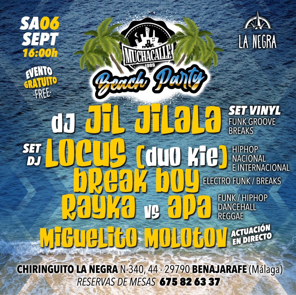#djs #microlibre #actuaciones #vinyl #mercadillo #gratuito
👉🏼Sábado 6 sept.
📌16:00h.
Evento Gratuito
📍Chiringuito La Negra. Playa de Benajarafe (Málaga)
#hiphop #funk #reggae #rap #rnb #nusoul #dancehall #breaks #septiembre #benajarafe #malaga #djs #gratis #free #groove