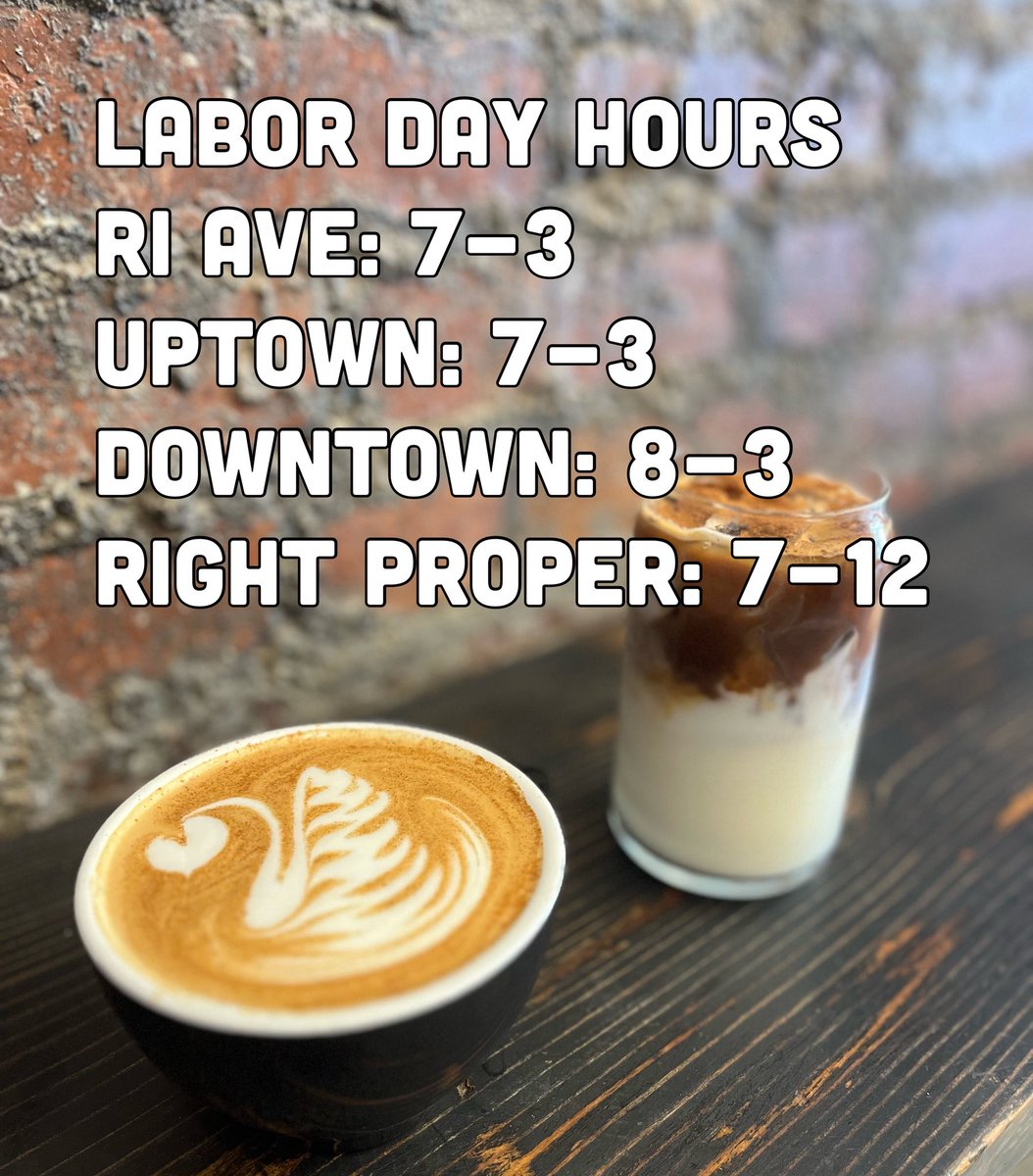 Happy Labor Day! RI Avenue, 14th and 15th Streets are closing at 3:00 today. Zeke’s @ Right Proper is closing at 12:00.