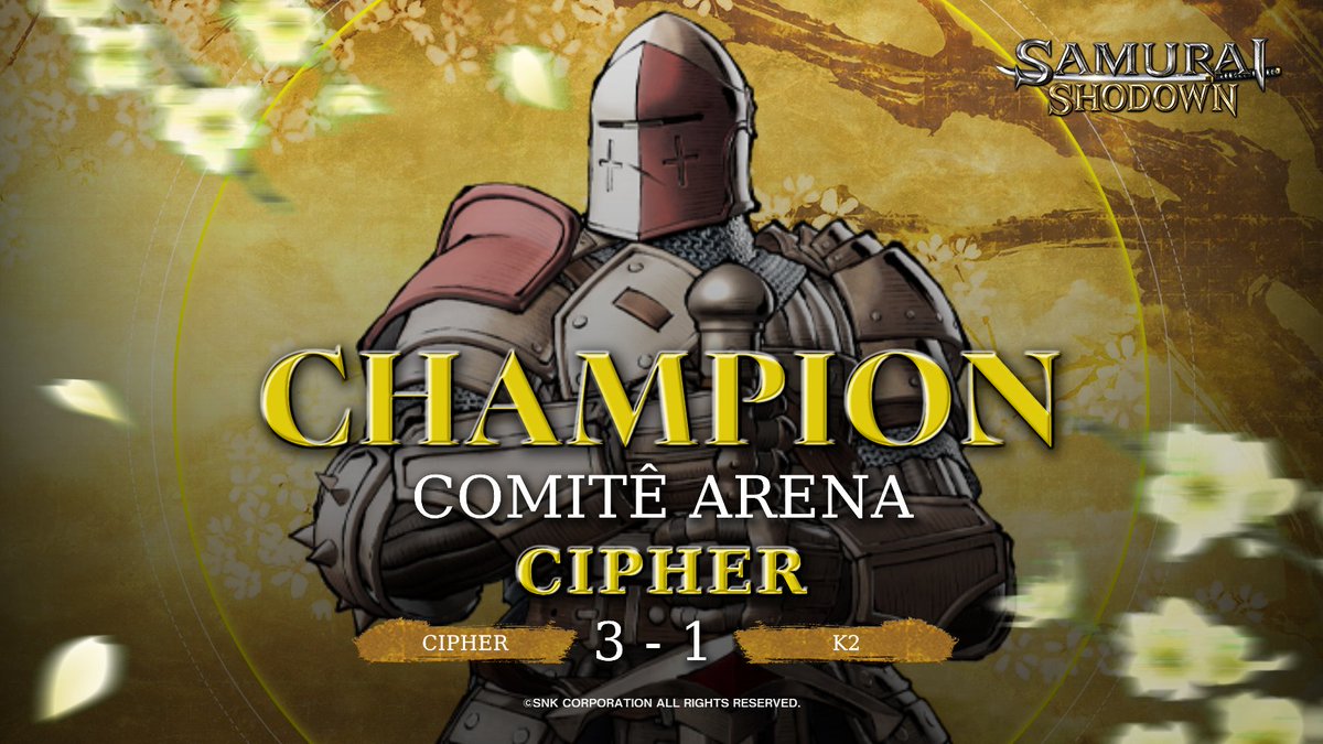 SNK esports official (@snk_esports_hub) on Twitter photo ⚔️After an intense reset, Cipher stands tall as the Champion! What a run, what a finish💥
Respect as well to the TOP 8:
🥇<a href="/CIPHER_ZERO1/">Alex</a>
🥈<a href="/K2_KOF/">GEEKS|K2@子育て</a>
🥉<a href="/didimokof/">DS | Didimokof</a>
🏅<a href="/WildBasher/">Basher</a>
🏅<a href="/Joeldonascime20/">GF l JOEY</a>
🏅Nex
🏅<a href="/Topo_Maligno/">Pedro Panza Concha</a>
🏅<a href="/X3Sorrow/">Sorrow</a>
#ComiteArena2025 #SAMURAISHODOWN ⚔️After an intense reset, Cipher stands tall as the Champion! What a run, what a finish💥
Respect as well to the TOP 8:
🥇<a href="/CIPHER_ZERO1/">Alex</a>
🥈<a href="/K2_KOF/">GEEKS|K2@子育て</a>
🥉<a href="/didimokof/">DS | Didimokof</a>
🏅<a href="/WildBasher/">Basher</a>
🏅<a href="/Joeldonascime20/">GF l JOEY</a>
🏅Nex
🏅<a href="/Topo_Maligno/">Pedro Panza Concha</a>
🏅<a href="/X3Sorrow/">Sorrow</a>
#ComiteArena2025 #SAMURAISHODOWN
