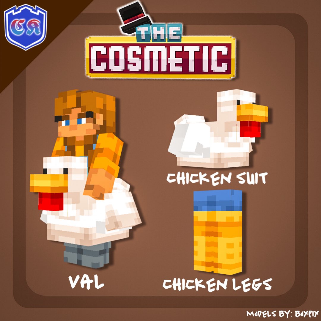 Chicken Cosmetic Set 🐔

This set includes: 
• Chicken Suit
• Chicken Legs

Get them at ‘The Cosmetic’ on CK Creative (Public release in December) 
Tags: #Minecraft #Blockbench