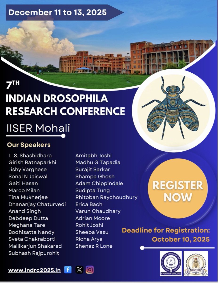 Lolitika Mandal (@lolitikamandal) on Twitter photo ALERT: Registration for the upcoming InDRC2025 starts today!
Submit your abstract to showcase your findings and get valuable input from the esteemed community.
<a href="/InDRC_2025/">Indian Drosophila Research Conference 2025</a> <a href="/iFly_InDRC/">Indian Society for Drosophila Researchers</a> ALERT: Registration for the upcoming InDRC2025 starts today!
Submit your abstract to showcase your findings and get valuable input from the esteemed community.
<a href="/InDRC_2025/">Indian Drosophila Research Conference 2025</a> <a href="/iFly_InDRC/">Indian Society for Drosophila Researchers</a>