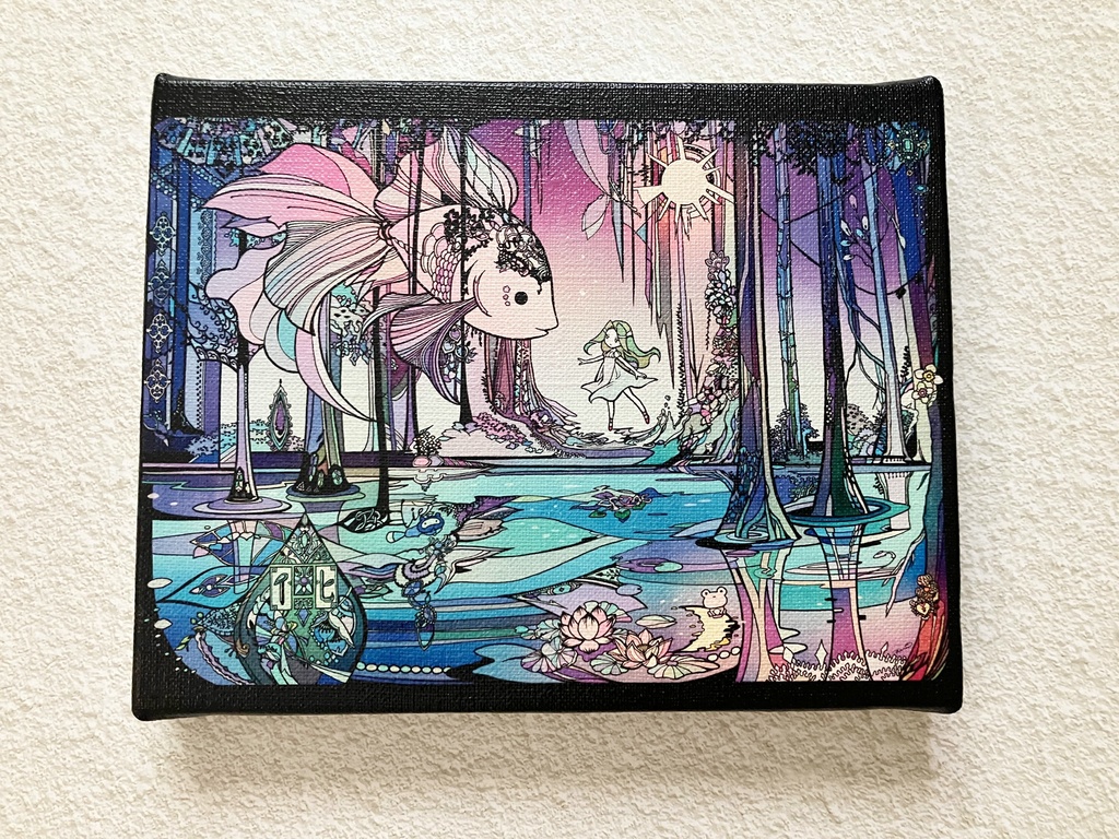 アクリル画 原画 「タンポポの咲くフィールド01」額縁付 F4