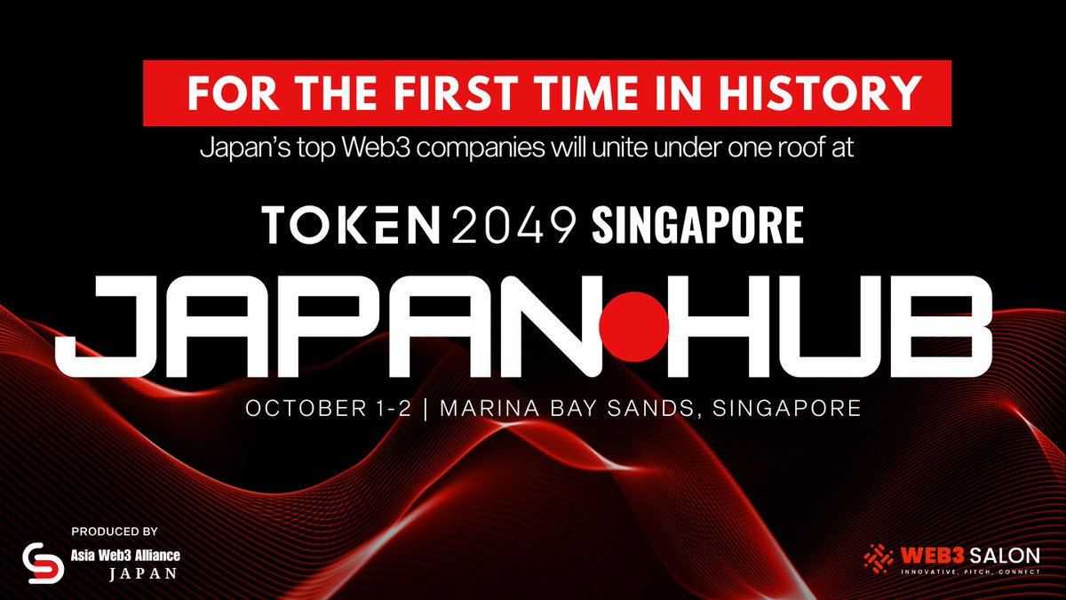 Web3 Salon | Supported by JETRO (@web3salon) on Twitter photo Introducing JAPAN HUB at <a href="/token2049/">TOKEN2049</a> Singapore!
For the first time ever, Japan’s top #Web3 companies will unite under one roof on the world’s biggest #crypto event.
📍 Marina Bay Sands, Singapore
📅 October 1–2, 2025
Produced by ASIA WEB3 ALLIANCE JAPAN <a href="/AWAJ_official/">Asia Web3 Alliance Japan (AWAJ)</a> & Web3 Introducing JAPAN HUB at <a href="/token2049/">TOKEN2049</a> Singapore!
For the first time ever, Japan’s top #Web3 companies will unite under one roof on the world’s biggest #crypto event.
📍 Marina Bay Sands, Singapore
📅 October 1–2, 2025
Produced by ASIA WEB3 ALLIANCE JAPAN <a href="/AWAJ_official/">Asia Web3 Alliance Japan (AWAJ)</a> & Web3