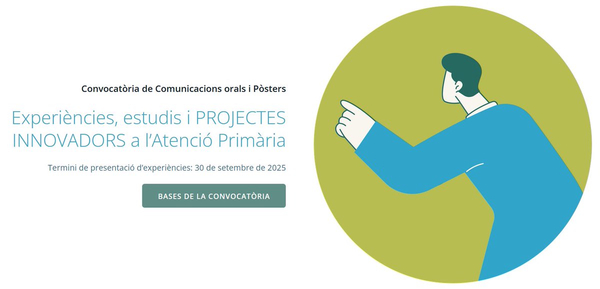Innovació per a la transformació de l'#AtencióPrimària
Volem compartir experiències i projectes amb valor a #JornadesACEBA2025 
📣Durant tot el mes de setembre podeu presentar la vostra experiència en #AP #salut 

📑Consulteu les bases de la convocatòria 👉jornadesaceba.cat/experiencies/