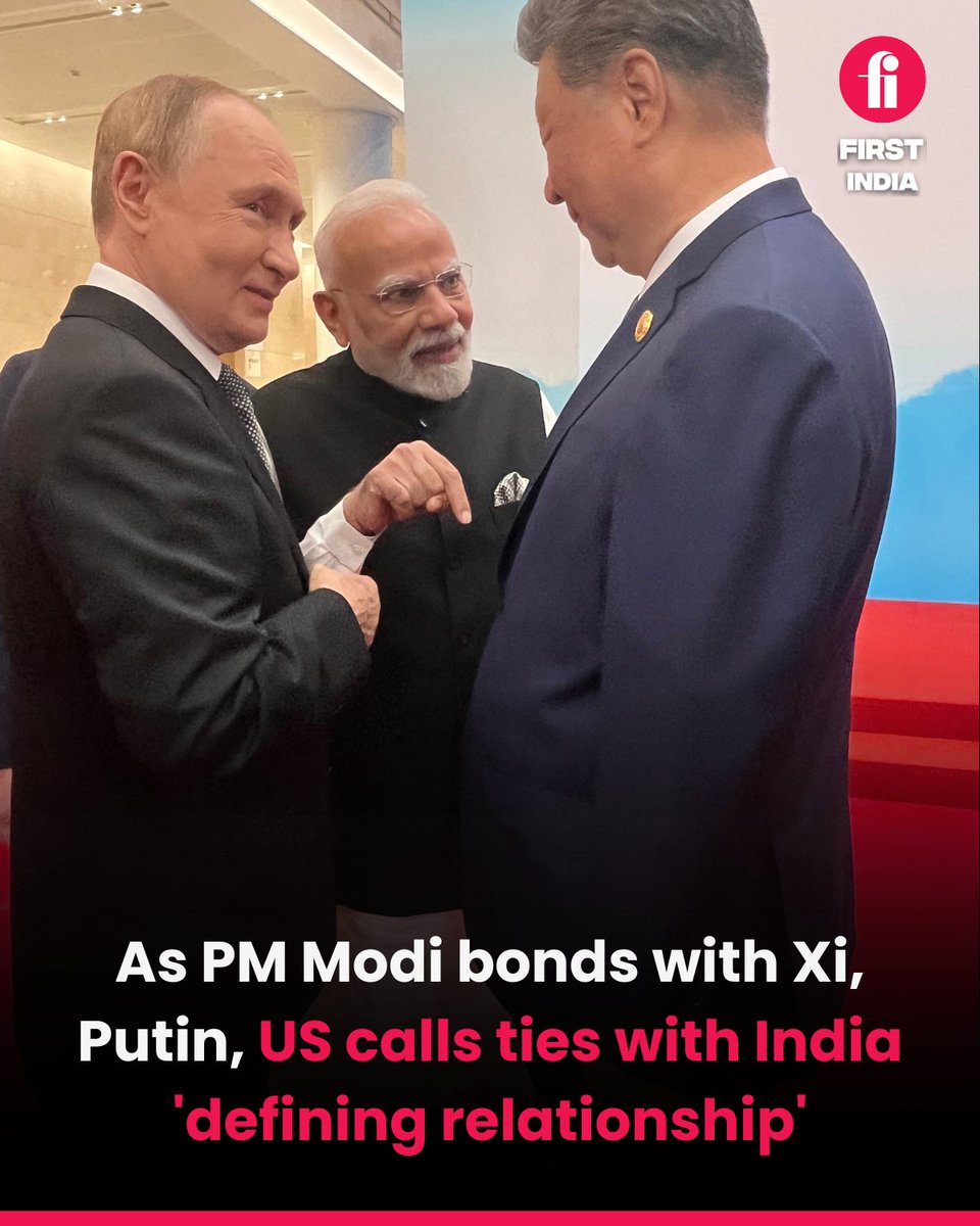 thefirstindia's tweet image. As Prime Minister Narendra Modi displayed bonhomie with Chinese and Russian presidents at the SCO Summit in China, the United States on Monday parallelly highlighted that its partnership with New Delhi continues to reach new heights

#ModiAtSCOSummit #IndiaChina #IndiaRussia