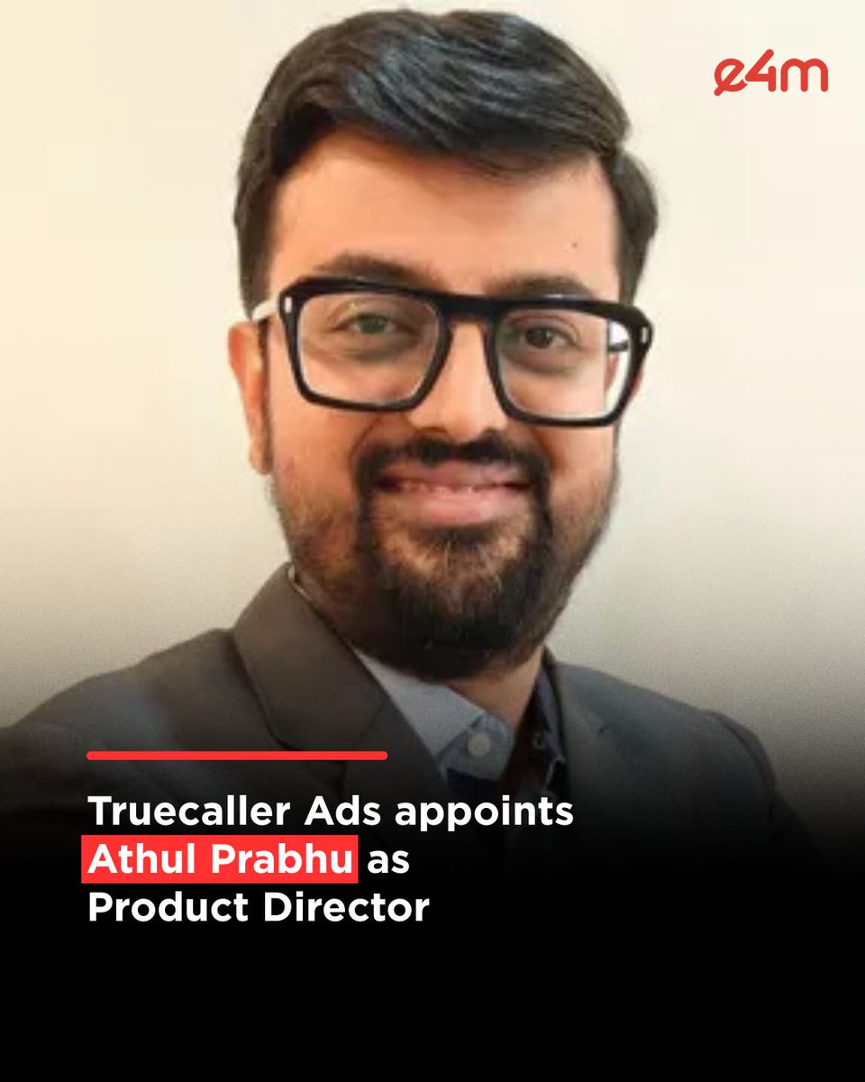 e4mtweets's tweet photo. Truecaller Ads appoints Athul Prabhu as Product Director.
Most recently, he was with Glance.
Read the full story - https://t.co/KC2bsNSKfb
@Truecaller
#e4m #AthulPrabhu #TruecallerAds #ProductDirector #AdTechLeadership #GlobalAdInnovation https://t.co/RK1lRF5Bkm