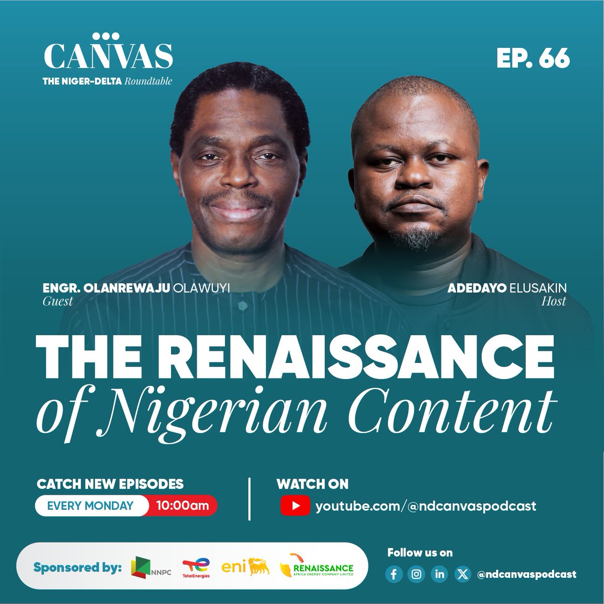 Canvas: The Niger-Delta Roundtable (@ndcanvaspodcast) on Twitter photo Episode #66: The Renaissance of Nigerian Content with our anchor <a href="/Dee_shark/">dayo elusakin</a> and our guest Engr. Olanrewaju Olawuyi, click here to listen 👇🏾
youtube.com/@ndcanvaspodca…
Brought to you by Renaissance Africa Energy Company Ltd @raecafrica
#nigerdelta #canvas #podcast Episode #66: The Renaissance of Nigerian Content with our anchor <a href="/Dee_shark/">dayo elusakin</a> and our guest Engr. Olanrewaju Olawuyi, click here to listen 👇🏾
youtube.com/@ndcanvaspodca…
Brought to you by Renaissance Africa Energy Company Ltd @raecafrica
#nigerdelta #canvas #podcast