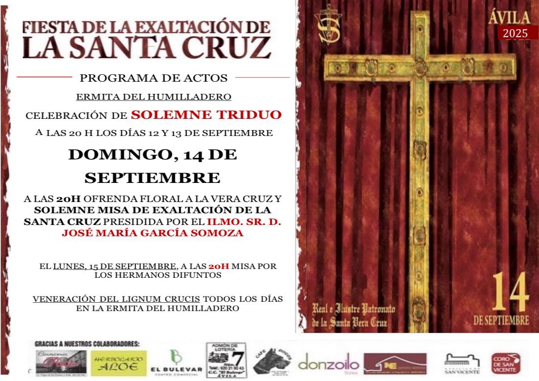 🔴¡Septiembre! ¡Mes de la Cruz! 

Los próximos días celebraremos el triduo habitual a la Santa Vera Cruz en la ermita del Humilladero.

📅 12,13 y 14 de septiembre 
📍 Ermita del Humilladero
🕣 20h