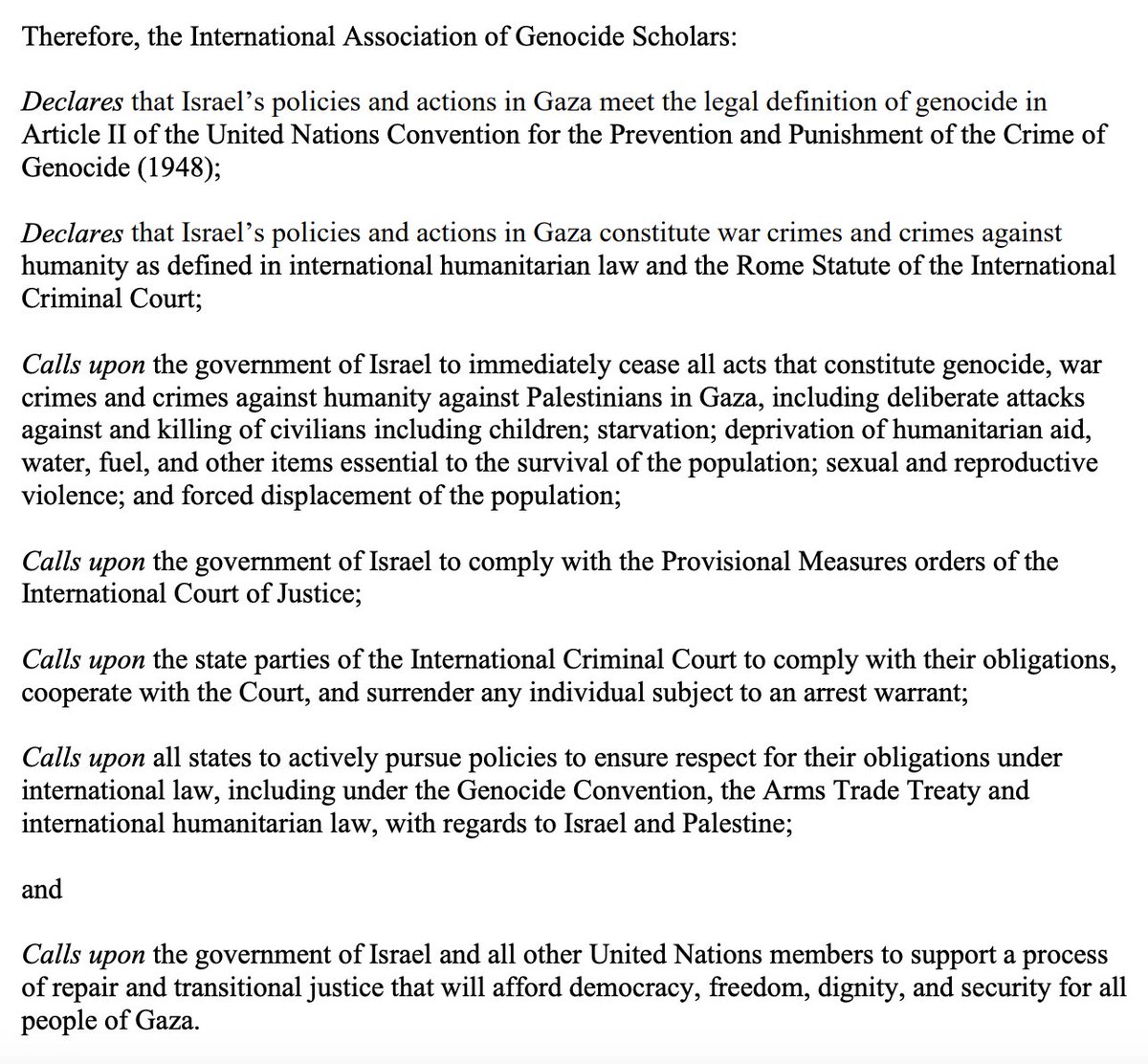 Full text of the International Association of Genocide Scholars Resolution on the Situation in Gaza 👇🏽
