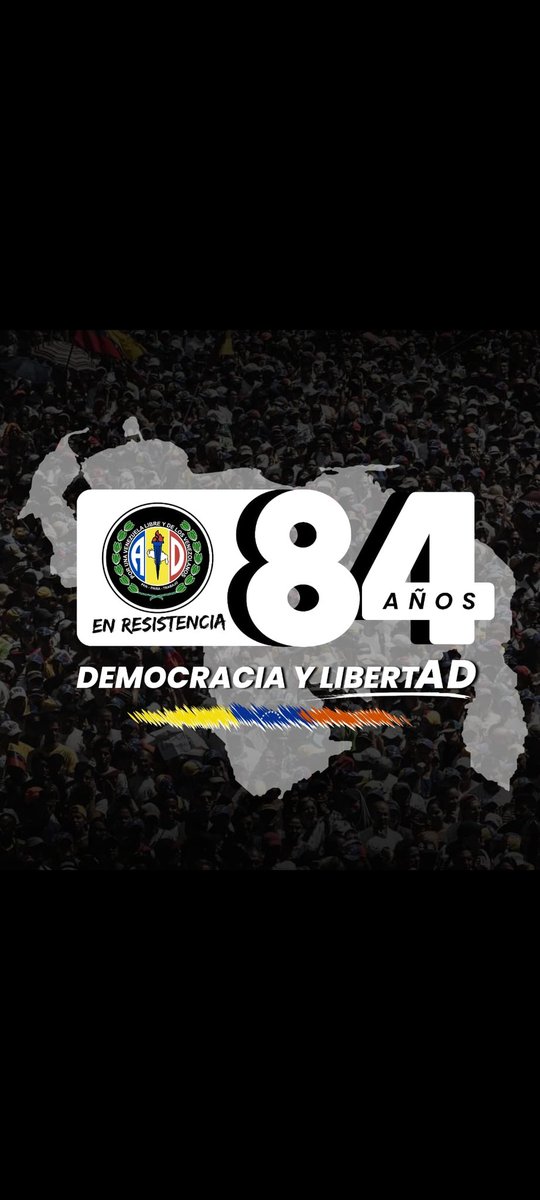 Llegó el mes donde los adecos honramos la fundación del partido. Próximos a cumplir 84 años éste 13 Sep, presentamos la imagen oficial aniversaria. AD en Resistencia avanza y no se rinde.
#84AñosADEnResistenciaConVzla 

<a href="/ADemocratica/">Acción Democrática</a> 
<a href="/hramosallup/">Henry Ramos Allup</a> 
<a href="/PieroMaroun/">Piero Maroun</a> 
<a href="/ADOrganizacion_/">AD Organización Nacional</a>