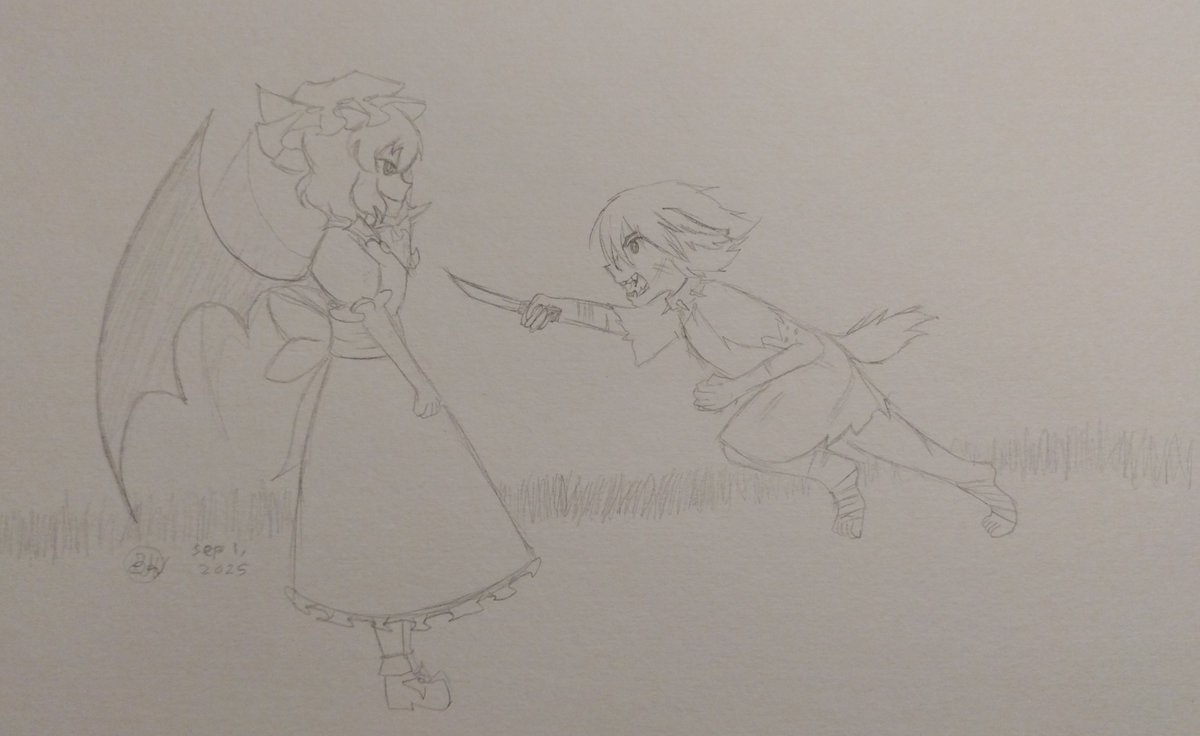 Flanchan2002's tweet photo. "The Night Our Fates Became Intertwined"
My slightly delayed day 7 art for touhou ship week!
For our free day I took inspiration from a concept I have imagined before where Sakuya is a werewolf who used to be used like a hunting dog for vampires.
#thshipweek https://t.co/hv9BtbKPPJ