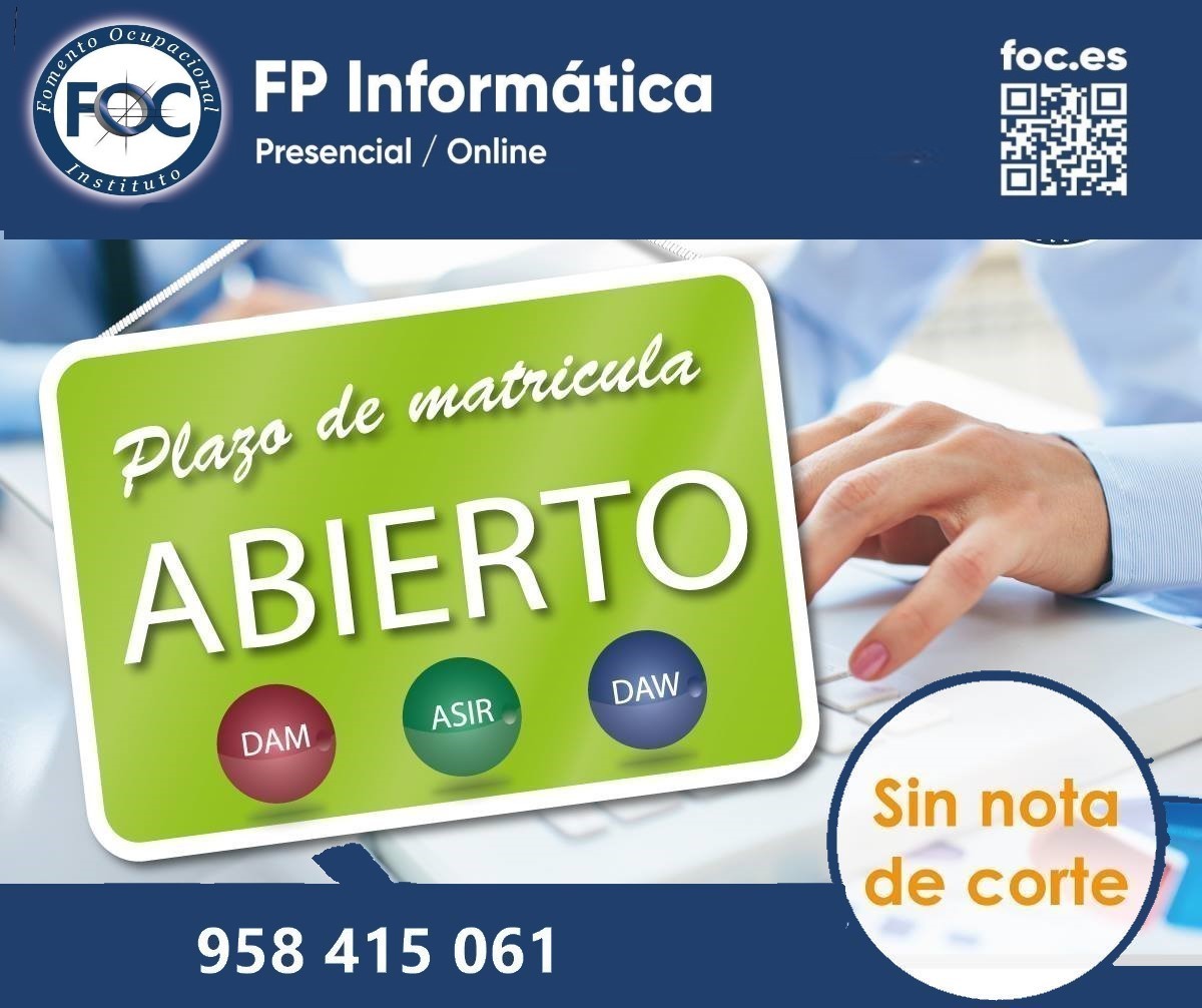 MATRICÚLATE EN UN GRADO SUPERIOR DE INFORMÁTICA, DAM, DAW O ASIR, Y PREPÁRATE PARA UNA DE LAS PROFESIONES MÁS DEMANDADAS. #institutofoc #informatica #asir #dam #daw #gradosuperiordeinformatica
