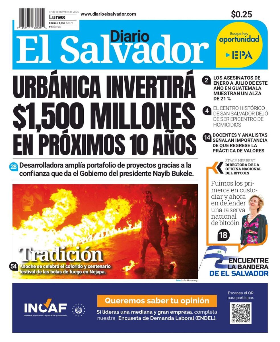 Esta es la portada de #DiarioElSalvador de este lunes, 1° de septiembre de 2025. #DiarioES Conoce el otro lado de la historia: diarioelsalvador.com
