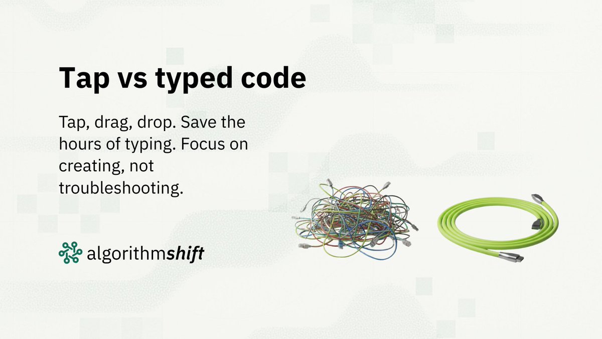 algorithmshift's tweet image. Why type what you can tap? Tap, drag, drop. Prototype faster, cut handoffs, free dev time for real problems. Build more, debug less.
#NoCode #LowCode #Automation #DevOps