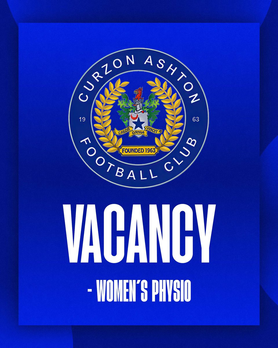 💼 𝗩𝗮𝗰𝗮𝗻𝗰𝘆

We are currently recruiting for a physio/sport therapist to join Curzon Ashton Women.

To view the job description &amp; to apply:
curzon-ashton.co.uk/club/vacancies

#UTN | #TheNashettes