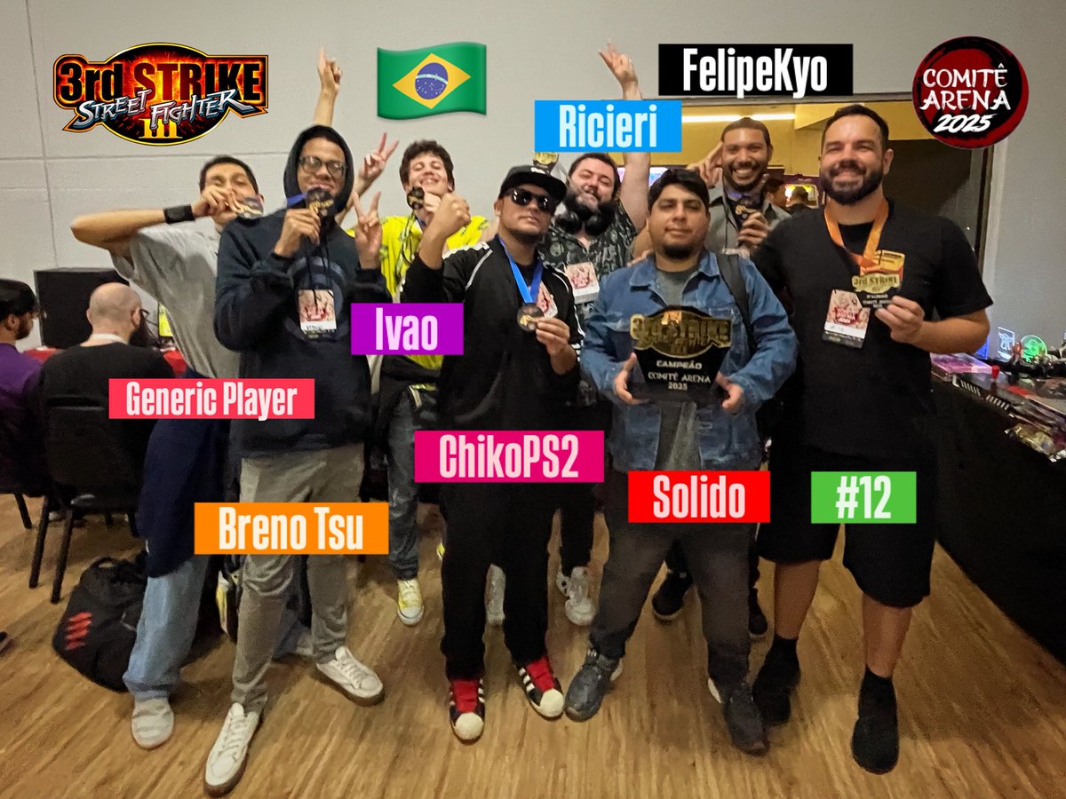 TOP 8 Street Fighter 3 Third Strike Comitê Arena Brasil 2025 🔥🥊🌹💪🇧🇷

🥇Solido (Alex Necro Elena)
🥈Ricieri (Ibuki)
🥉#12 (Dudley)
🏅ChikoPS2 (Dudley)
🏅Breno Tsu (Chun Li)
🏅Generic Player (Q)
🏅FelipeKyo (Ken)
🏅Ivao (Makoto)

#comitearena2025 #sf3 #brasil #gamer #ggs