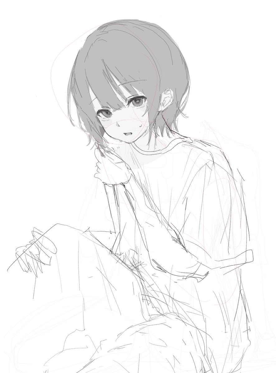 このくらいの髪いいよな　#イラスト
