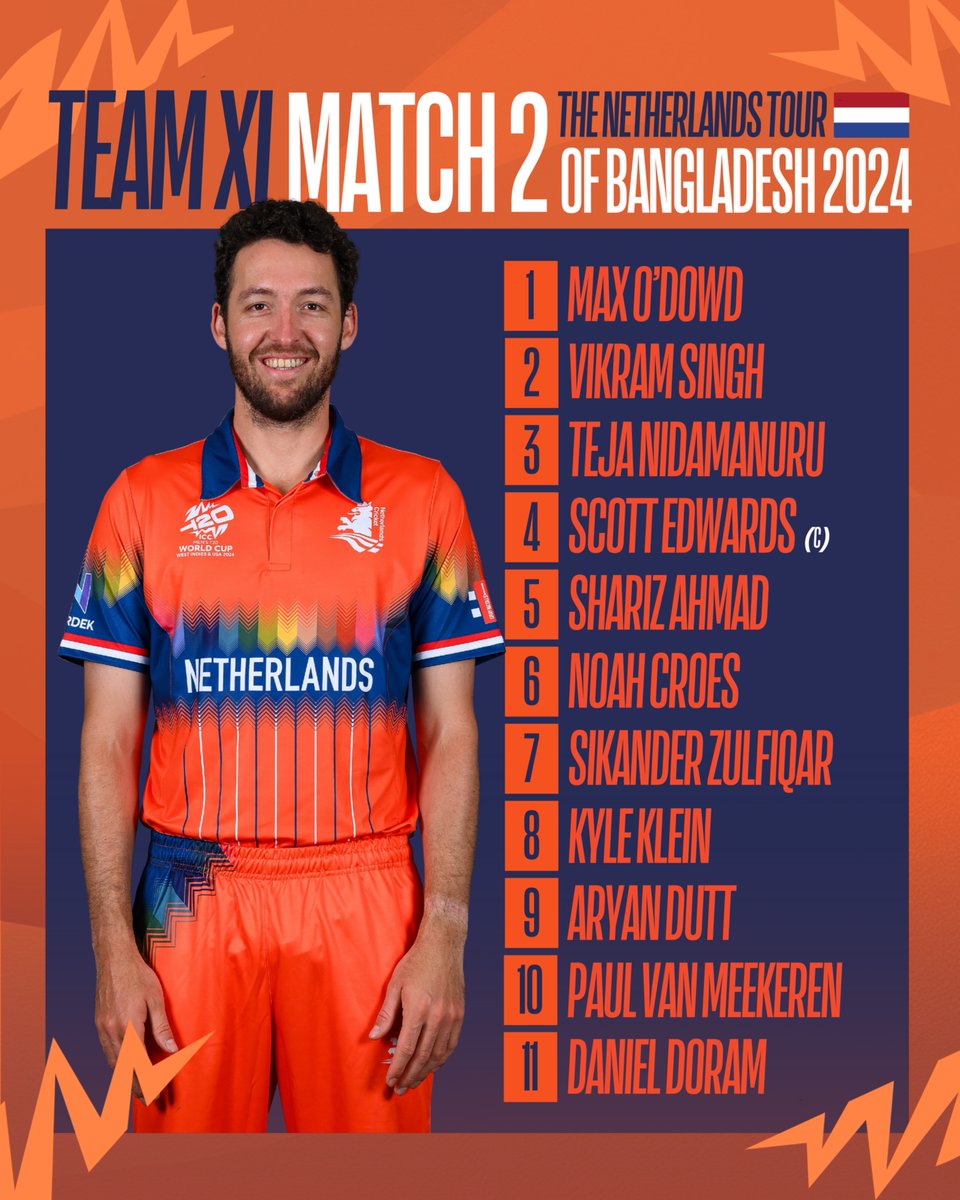 📋 Dutch Playing XI – 2nd T20I vs Bangladesh

The Netherlands have made one change in Sylhet, with Sikander Zulfiqar coming into the side in place of Tim Pringle.

#BANvNED #OranjeArmy #DutchCricket